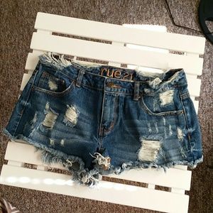 Distressed jean shorts